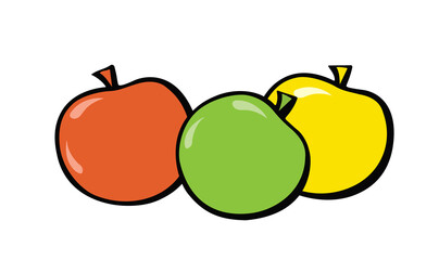 Green, red and yellow apples. Pop-art. Retro style. Illustration