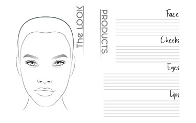 Makeup Artist Face Chart Blank Template. Vector Illustration