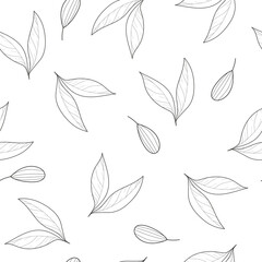 seamless pattern with leaves, twigs. vector flat style. hand drawing. design for fabric, textile, print, wrapper