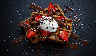 Fototapeta na wymiar Waffles with strawberries
