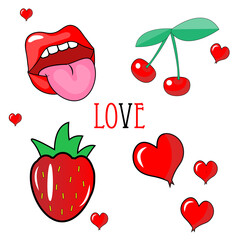 POP art  sticker lips heart  cherry 