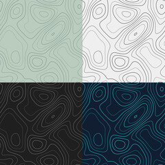 Topography patterns. Seamless elevation map tiles. Captivating isoline background. Appealing tileable patterns. Vector illustration.