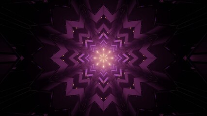 3D illustration of kaleidoscope purple snowflake in darkness