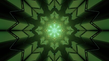3D illustration of fractal snowflake pattern with luminous geometric figures