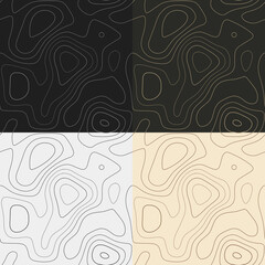 Topography patterns. Seamless elevation map tiles. Beautiful isoline background. Captivating tileable patterns. Vector illustration.