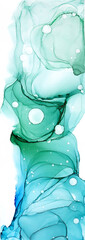 Abstract alcohol ink art drawing background blue and green dots