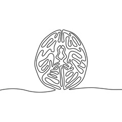 Brain, cerebrum continuous line drawing, tattoo, sticker, patch, print for clothes and logo design, silhouette one single line on a white background, isolated vector illustration. 