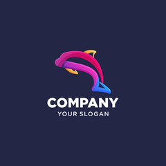 Illustration vector graphic of Dolphin logo. 
full color gradation style. Design inspiration. Fit to your Business, community, etc