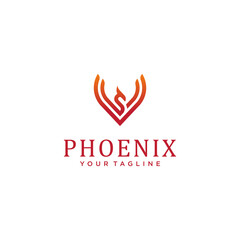 Simple Minimalist Mono Line Art Phoenix logo design vector