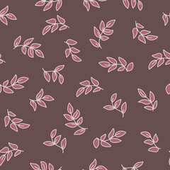 Seamless botanical pattern. Tree branches with leaves, field grass. hand drawn. Pastel colors. Summer ornaments for fabric, wrapping paper, home decor. Vector