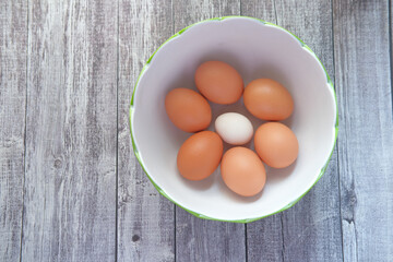 close up of eggs in a bowl.