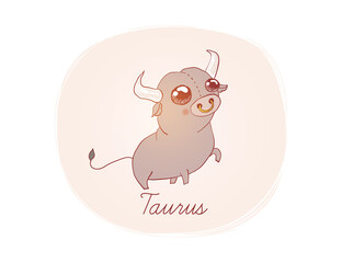 Fototapeta premium Illustration of Taurus. Cartoon style. Zodiac vector illustration for kids. One of 12 in collection for your design of astrology calendar or horoscope