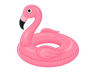 rubber ring for swimming, flamingo. Vector illustration. Isolated on white. Cartoon style.