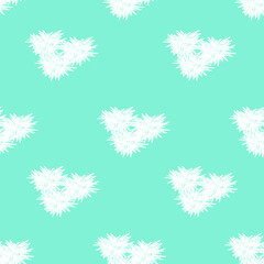 Abstract white patterns on a turquoise background, seamless pattern. Minimalistic style. Hand drawn background for fabric, wallpaper, bedding. Vector illustration.