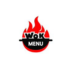 Wok frying pan icon. Vector illustration.
Wok asian food logo for thai or chinese restaurant.