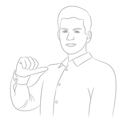 Sketch portrait of a guy who shows himself with a thumb