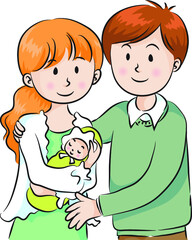 vector Husband and wife carry new born baby