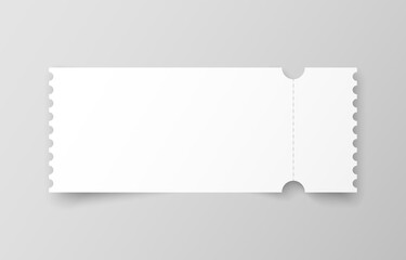 Realistic ticket with one stub rip line and shadow. Mock up coupon entrance isolated on grey background. Template design for entertainment show, event, boarding pass. Vector illustration - obrazy, fototapety, plakaty