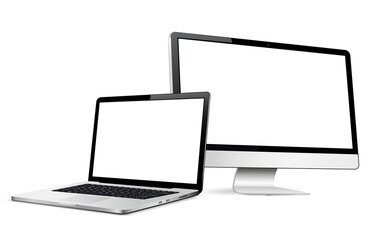 Responsive web design monoblock computer display with laptop isolated
