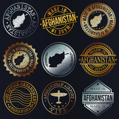 Naklejka premium Afghanistan Business Metal Stamps. Gold Made In Product Seal. National Logo Icon. Symbol Design Insignia Country.