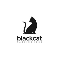 Black cat logo illustration,silhouette cat