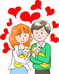 baby, vector cartoon baby, husband, wife, lover, new born baby, parents, family
