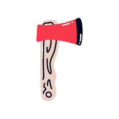 Red axe. Illustration of a fire axe in cartoon style. Flat vector illustration isolated on a white background