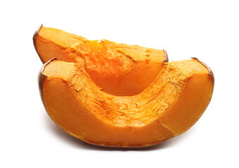 Roasted muscat squash slices isolated on white background