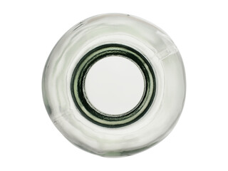 glass bottle with a narrow neck, close - up view from above. Isolated on a white background