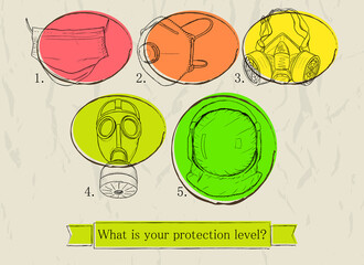 Health insurance infographic with mask, respirator and space suit. Vector illustration EPS8.