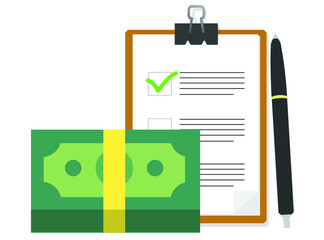 Contract document and money flat design,vector illustration.