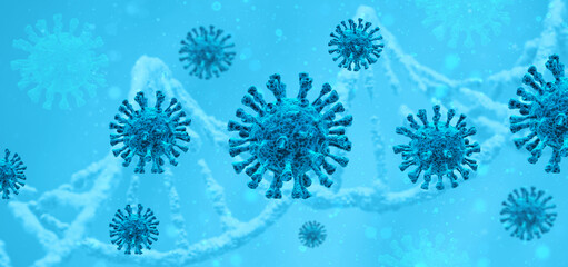 Fototapeta na wymiar Coronavirus covid-19 under the microscope. Science epidemic infection concept. 3D rendered illustration