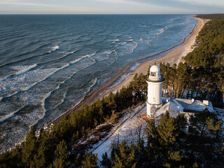 Uzava lighthouse captured from above. Uzava, Latvia.