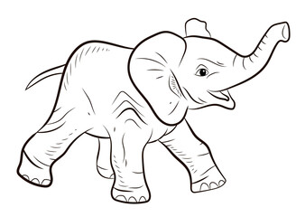 Animals. Black and white image of a large elephant, coloring book for children.