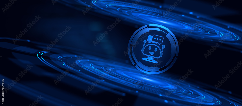 Poster chatbot customer communication service automation. business technology concept.