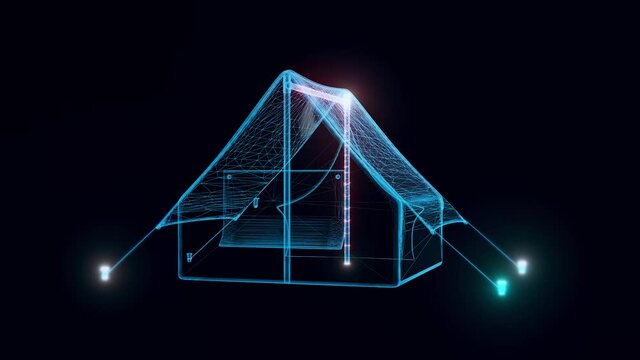 Camper Tent hologram 4k. High quality 4k footage