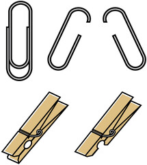 はさめるゼムクリップと木製クリップ(はさみ)のイラスト(版ずれ)