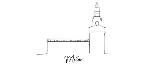 Milan city of the Italy landmarks skyline - Continuous one line drawing