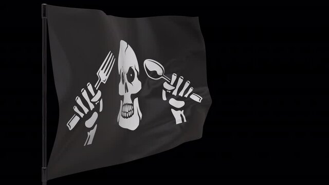 Pirate flag 3d seamless loop animation 4k. Alpha Channel transparent background.