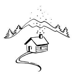 Vector mountain logo sign symbol graphic nature design illustration. Forest travel house concept business landscape. Adventure vintage icon tourism hill template abstract element.