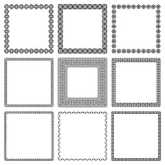 Vector set of square frames with geometric traditional eastern ornament
