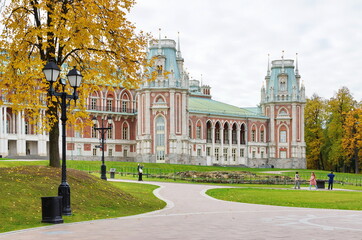 Moscow, Russia - October 12, 2018: Autumn view of the Grand Palace in the estate 