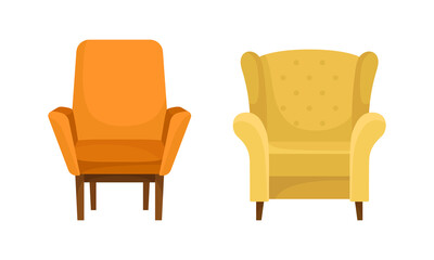 Armchair as Seat and Piece of Furniture with Armrests Vector Set