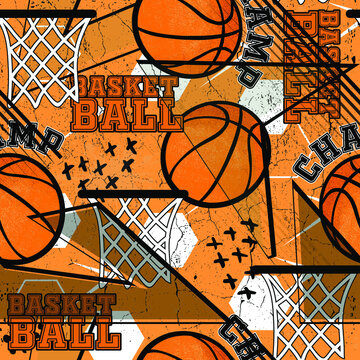 Abstract seamless grunge sport pattern pattern for textile. basketball  modern background .  Extreme boys wallpaper