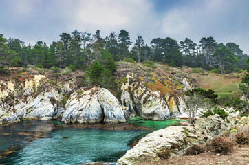 Beautiful landscape, view rocky Pacific Ocean coast at Point Lobos State Reserve in Carmel,...