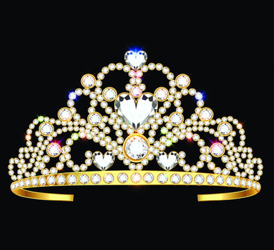 illustration of a crown diadem female with precious stones on a dark background