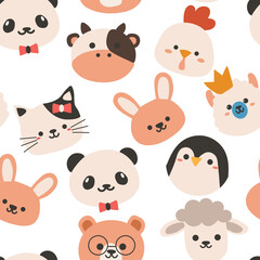 Seamless pattern with cute cartoon animals for fabric print, textile, gift wrapping paper. colorful vector for kids, flat style