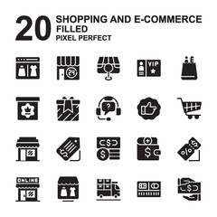 Icon Set of Shopping and E-Commerce. Glyph, Flat style icon vector. Editable Stroke and Pixel perfect.