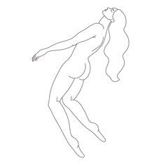 Woman body. Raster line illustration of a female. Raster woman for creating fashion prints, postcard, wedding invitations, banners, arrangement illustrations, books, covers.