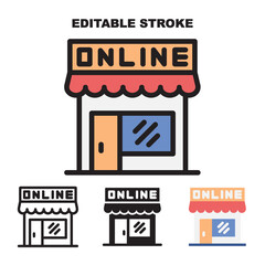 Icon set Online Shop with 4 different styles. Editable stroke and pixel perfect.